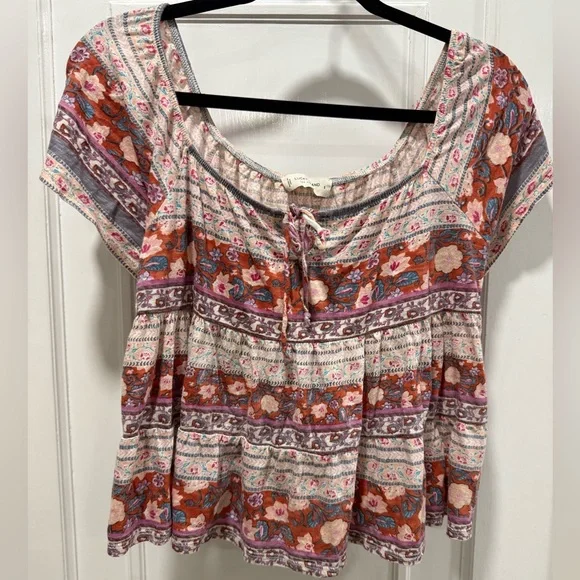 Lucky Brand Muticolor Flutter Sleeve Blouse Small - Picture 7 of 7